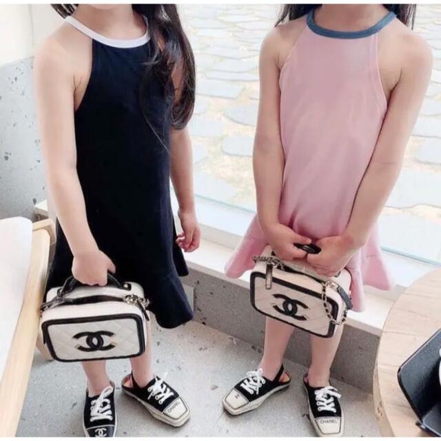 韓国子供服 キャミフリルワンピース pink 新品 90size キッズ/ベビー/マタニティのキッズ服女の子用(90cm~)(ワンピース)の商品写真