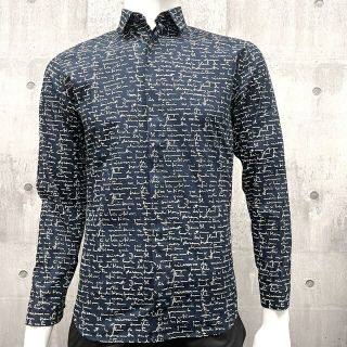 DIOR HOMME ディオール・オム 長袖シャツ 総柄レタリングシャツ 37サイズ 433C529A3328 ネイビー 紺 コットン    メンズ ギフト 美品【品】