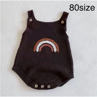 海外輸入服　baby レインボー柄　ニットロンパース　80size 新品未使用(ロンパース)