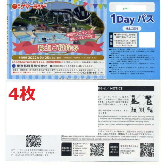 61%OFF!】 日付指定整理券取得説明書同時発送 東京サマーランド 株主