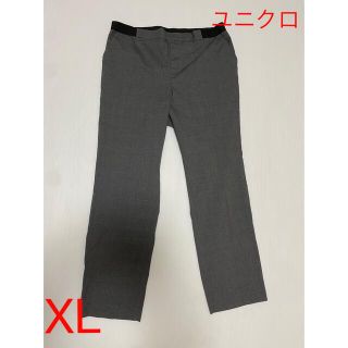 ユニクロ(UNIQLO)のユニクロ　春夏　薄手アンクル丈パンツ　チェック　黒グレーXL(クロップドパンツ)