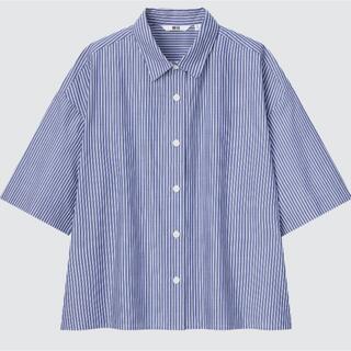 ユニクロ(UNIQLO)のコットンストライプシャツ（5分袖）(シャツ/ブラウス(半袖/袖なし))