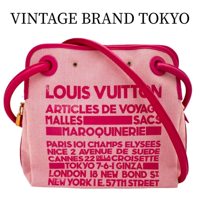 約24cm縦LOUIS VUITTON ルイヴィトン ショルダーバッグ ライダークルーズコレクション 2009年春夏限定 M92809 レザー  キャンバス   ピンク ゴールド金具 レディース【品】