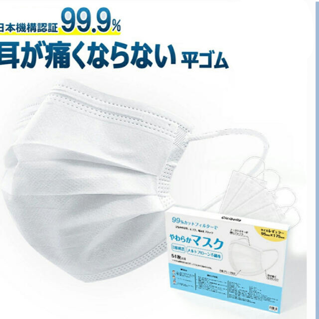 【PFE / BFE / VFE 99%遮断】超快適不織布マスク５１枚 インテリア/住まい/日用品の日用品/生活雑貨/旅行(その他)の商品写真
