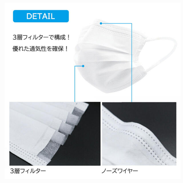 【PFE / BFE / VFE 99%遮断】超快適不織布マスク５１枚 インテリア/住まい/日用品の日用品/生活雑貨/旅行(その他)の商品写真