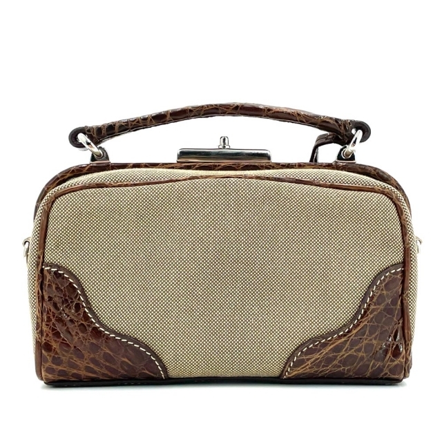 PRADA プラダ ショルダーバッグ ロゴ クロコ型押しレザー キャンバス
