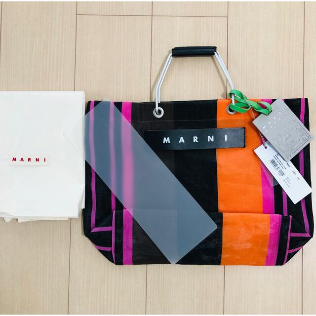 MARNI MARKET フラワーカフェ ストライプトートバッグ