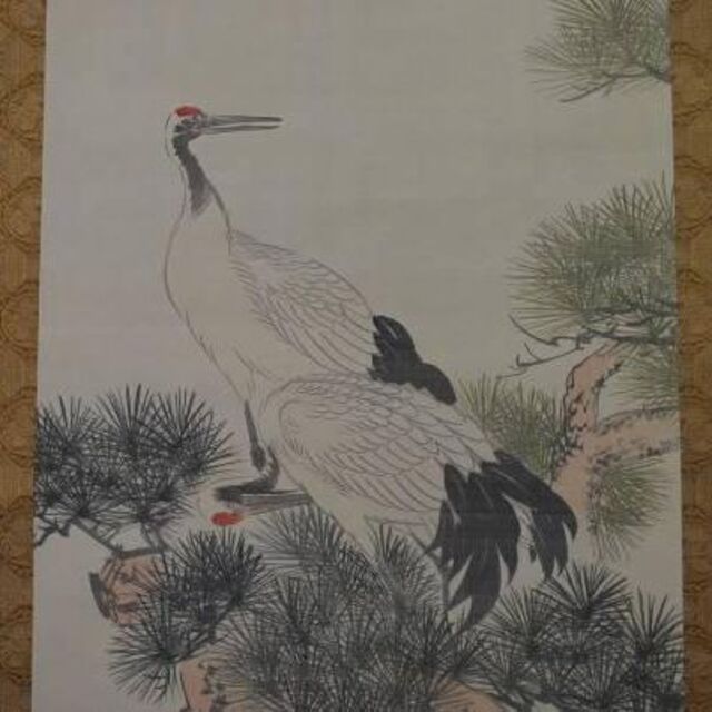 真作】柴田義董/松上双鶴図/掛軸☆宝船☆L-34 J 美術品/アンティーク