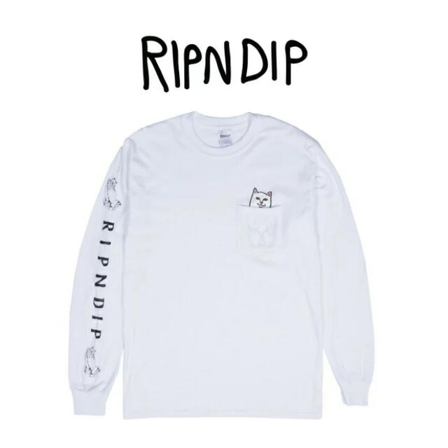 Tシャツ/カットソー(七分/長袖)RIPNDIP ロンT Lord Nermal Pocket ホワイト M