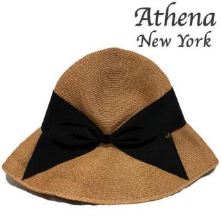 アシーナニューヨーク(Athena New York)のアシーナニューヨーク　ロゴチャーム付きリボンストローハット　リサコ(麦わら帽子/ストローハット)