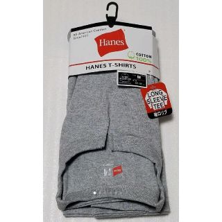 ヘインズ(Hanes)の【新品】ヘインズ　キーネック ロングスリーブTシャツ　M　グレー　綿100％(Tシャツ/カットソー(七分/長袖))