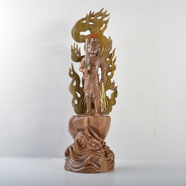 彫刻/オブジェ仏教美術　中国工芸美術師　李健敏作　香木　緑檀彫刻　不動明王立像　DR4687C