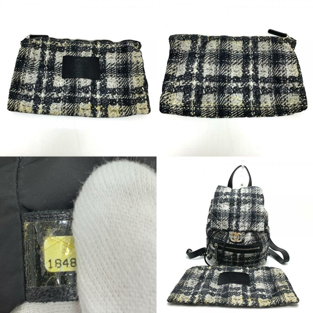 シャネル CHANEL ツイードプリント CC ココマーク バックパック リュックサック ナイロン/レザー ブラック×ホワイト