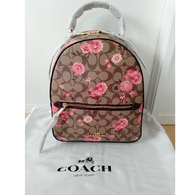 新品】 COACH リュック バックパック ピンク花柄 ブラウン-