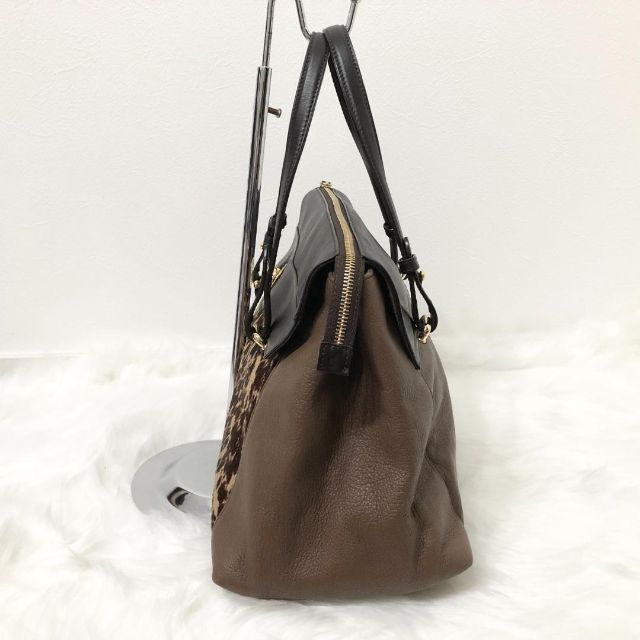 FURLA フルラ ハンドバッグ レザー ハラコ レオパード 豹柄