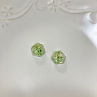 緑×白のドライフラワーピアス(ピアス)