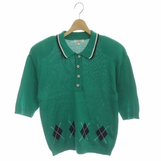 レリアン(leilian)のレリアン Leilian ステンカラーニット ポロシャツ 半袖 9 緑 黒 白(ポロシャツ)