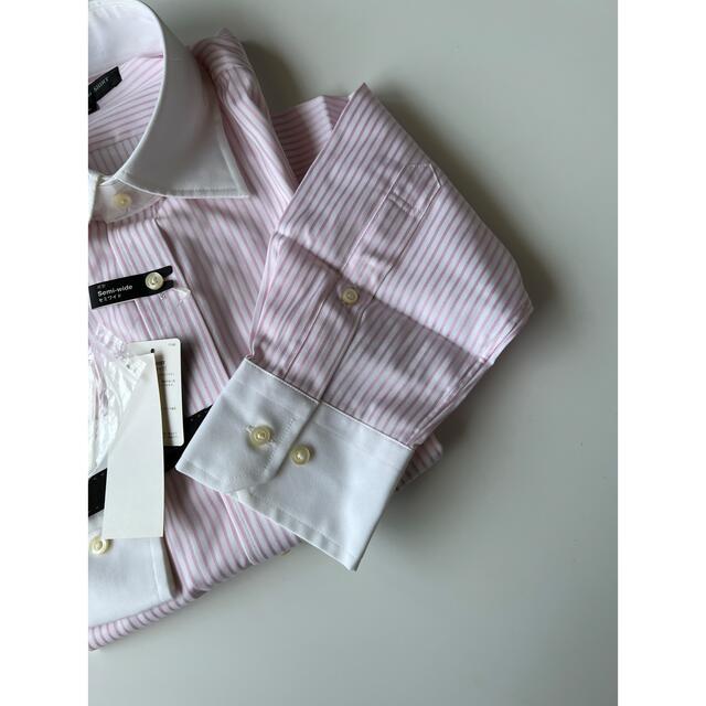 UNIQLO(ユニクロ)のUNIQLO ファインクロス　ストライプシャツ　ピンク　長袖　L 未使用品 メンズのトップス(シャツ)の商品写真