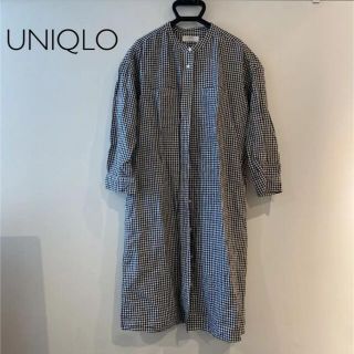 ユニクロ(UNIQLO)のUNIQLO ギンガムチェック 七分袖ロングワンピース(ひざ丈ワンピース)