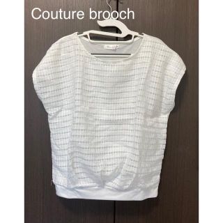 クチュールブローチ(Couture Brooch)の格子柄　レース　トップス　M  フレンチスリーブ　ホワイト(カットソー(半袖/袖なし))