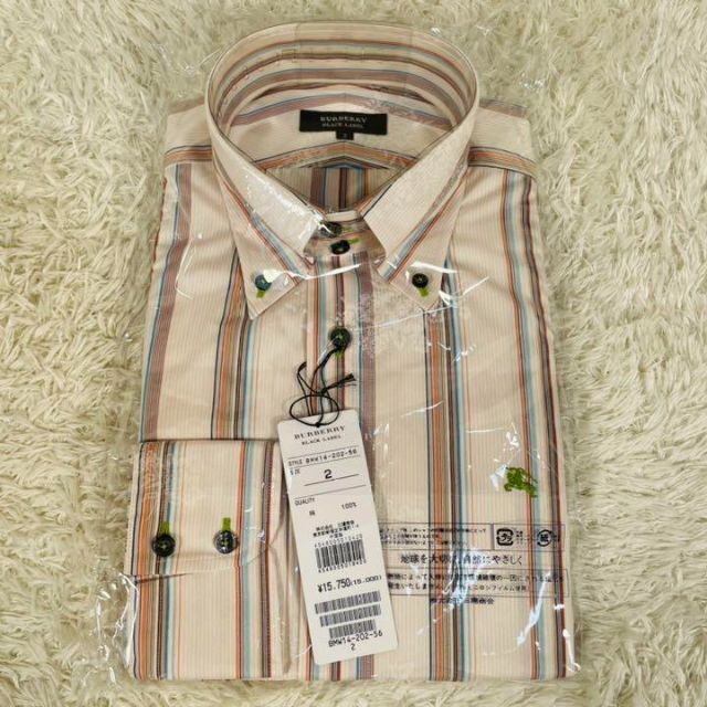 バーバリーブラックレーベル　ワイシャツ　ホースロゴ刺繍　ストライプ　サイズ39