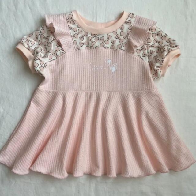 ✿size 110✿ ドッキングキャミT 背面フリル　リボン柄 ピンク キッズ/ベビー/マタニティのキッズ服女の子用(90cm~)(Tシャツ/カットソー)の商品写真