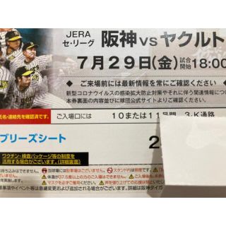 ハンシンタイガース(阪神タイガース)の7/29(金）阪神-ヤクルト、ブリーズシート通路横ペア(野球)