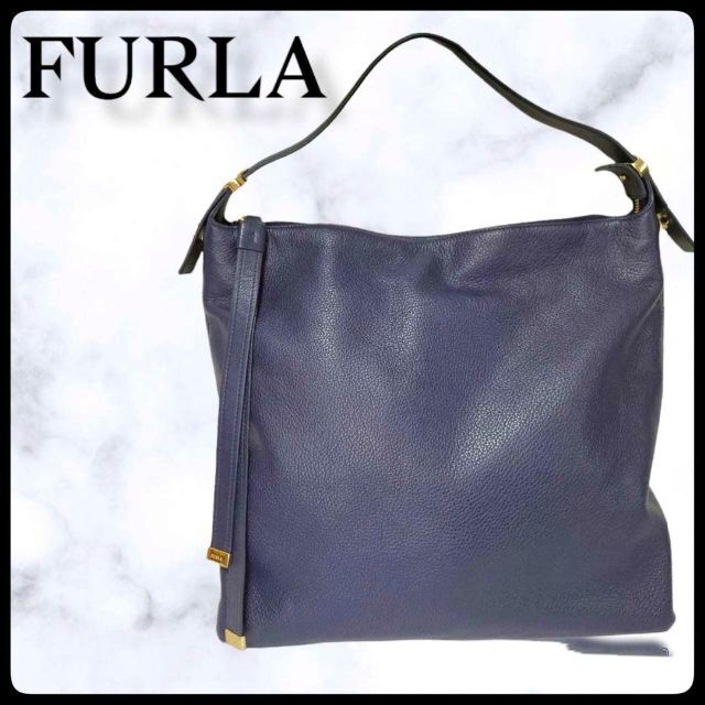 美品✨FURLA フルラ ハンドバッグ 牛革 ショルダー ネイビー ビジネス