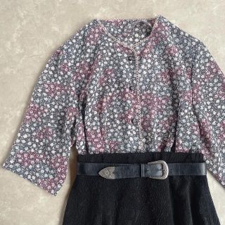 サンタモニカ(Santa Monica)のused レトロ 総柄 ノーカラー ブラウス 古着 ヴィンテージ vintage(シャツ/ブラウス(半袖/袖なし))