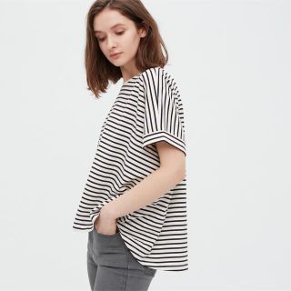 ユニクロ(UNIQLO)のUNIQLO コットンオーバーサイズボーダーT(Tシャツ/カットソー(半袖/袖なし))