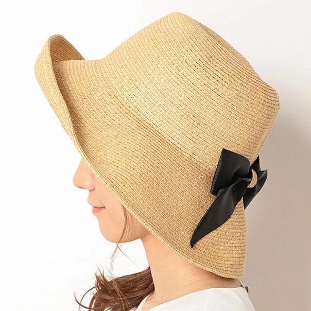 マルイ(マルイ)の麦わら帽子　レディースハット　アイボリー　折りたたみ可能　リボン付き帽子 レディースの帽子(麦わら帽子/ストローハット)の商品写真