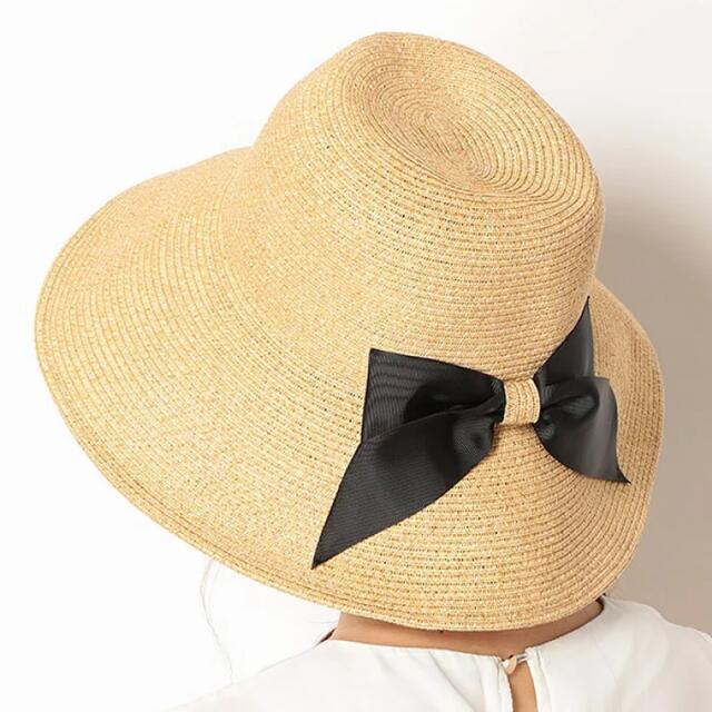 マルイ(マルイ)の麦わら帽子　レディースハット　アイボリー　折りたたみ可能　リボン付き帽子 レディースの帽子(麦わら帽子/ストローハット)の商品写真
