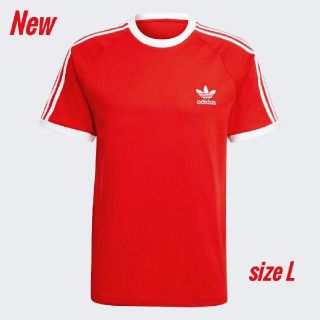 アディダス(adidas)の新品 L adidas originals Tシャツ 3ストライプ 赤②(Tシャツ/カットソー(半袖/袖なし))