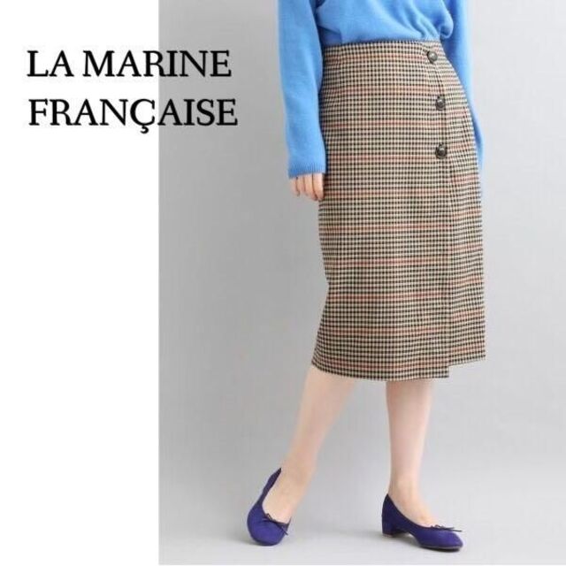 LA MARINE FRANCAISE(マリンフランセーズ)のクラシックなチェックが可愛い♪　 ラップ タイトスカート　ベージュ　M レディースのスカート(ひざ丈スカート)の商品写真