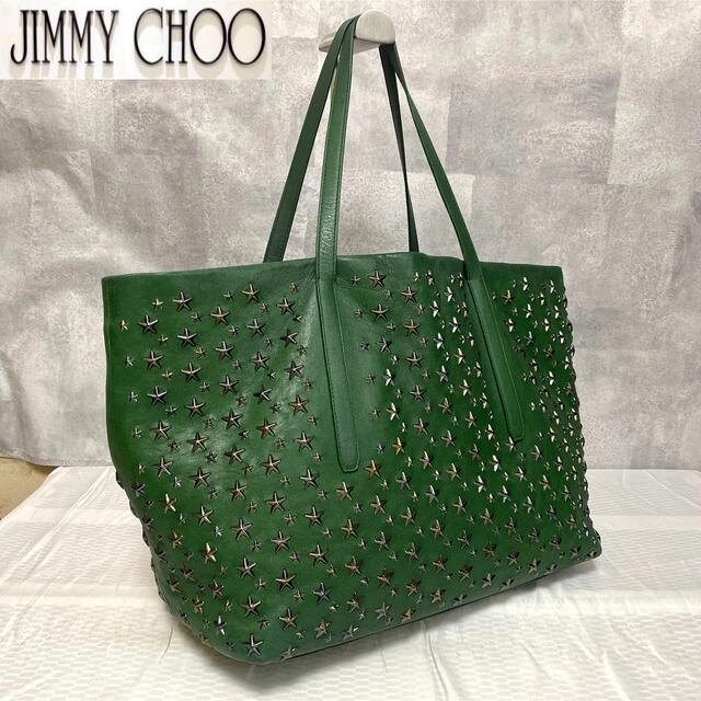 【ダブルハン】 【美品】JIMMY CHOO PIMLICO パイソン スタッズ トートバッグ メントのト - al-nooh.com