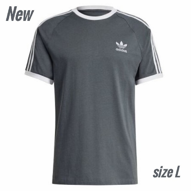 adidas(アディダス)の新品 L adidas originals Tシャツ 3ストライプ 灰 メンズのトップス(Tシャツ/カットソー(半袖/袖なし))の商品写真