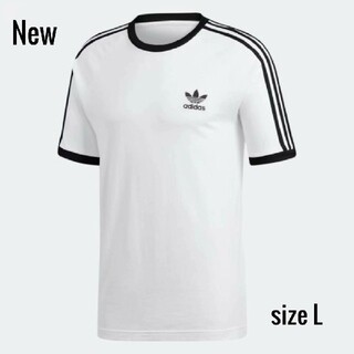 アディダス(adidas)の新品 L adidas originals Tシャツ 3ストライプ 白×黒(Tシャツ/カットソー(半袖/袖なし))