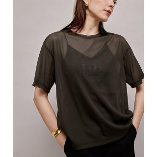 ロペ(ROPE’)の【ダークブラウン（20）】ロゴプリントシアーTシャツ(カットソー(長袖/七分))