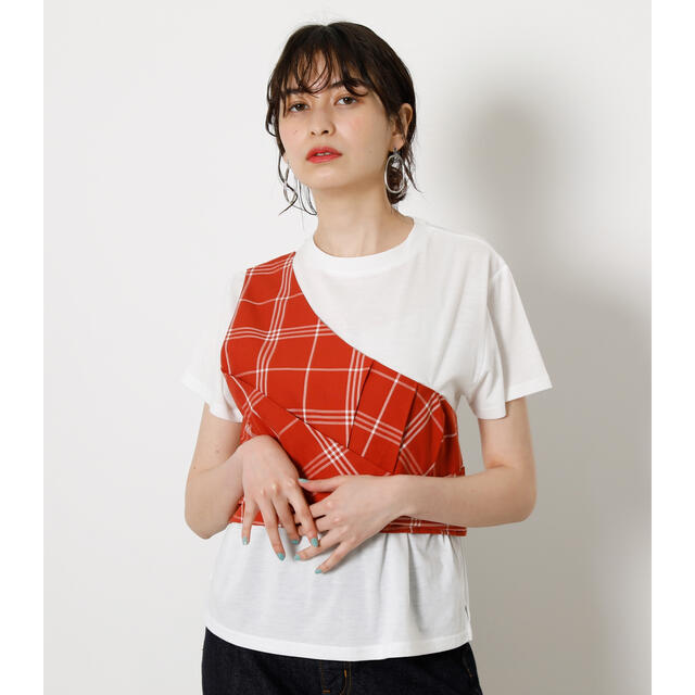 AZUL by moussy(アズールバイマウジー)のAZUL by moussy 新品 タグ付 M ワンショルダーチェックトップス レディースのトップス(Tシャツ(半袖/袖なし))の商品写真