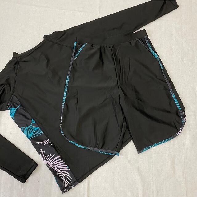 メンズ 水着  2XL 黒 緑 ボタニカル ラッシュガード セット UV メンズの水着/浴衣(水着)の商品写真