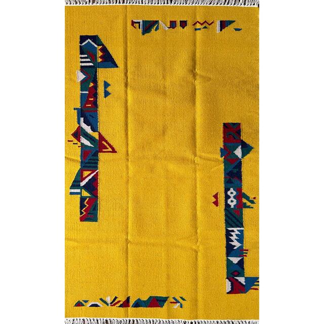インドキリム ウール 手織り 181×116cm インテリア/住まい/日用品のラグ/カーペット/マット(ラグ)の商品写真