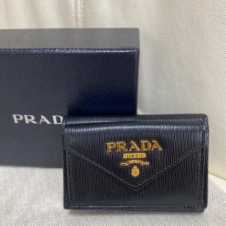 プラダ(PRADA)のPRADA プラダ　三つ折り　ミニ財布　黒　サフィアーノ(財布)