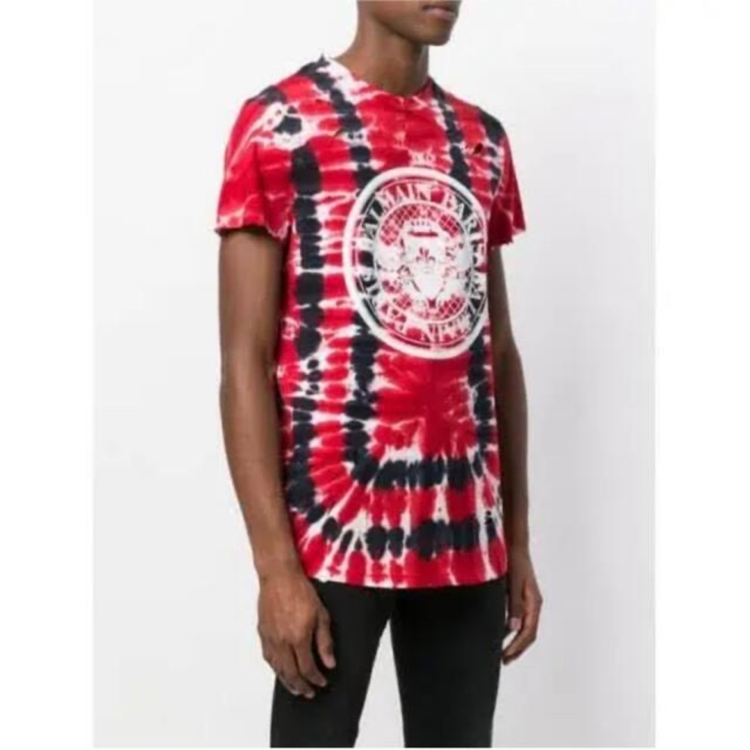 BALMAIN(バルマン)のバルマン　Tシャツ　トップス　赤　レッド　ダメージ加工　タイダイ柄 メンズのトップス(Tシャツ/カットソー(半袖/袖なし))の商品写真