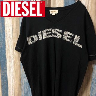 ディーゼル(DIESEL)の【DIESEL】ディーゼル 半袖Vネックシャツ  ロゴ文字 ブラック(Tシャツ/カットソー(半袖/袖なし))