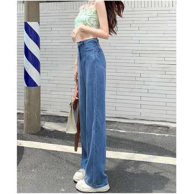 ハイウエスト ワイドスリムフィット涼感　ストレート·パンツ　９分丈 メンズのパンツ(デニム/ジーンズ)の商品写真