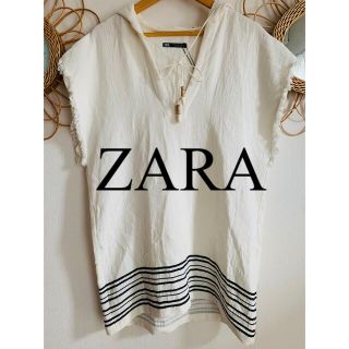 ザラ(ZARA)の新品　ZARA ザラ　ワンピース　シェル　フード　フリンジ　ボーダー　人気　完売(ひざ丈ワンピース)