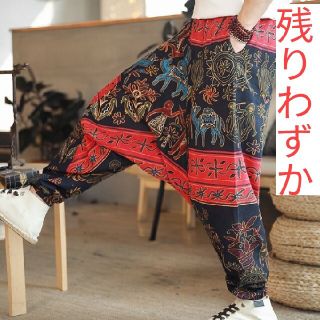 新品　手書き風　エスニック　個性的　サルエルパンツ　裾ゴム　カラフル　男女兼用(サルエルパンツ)