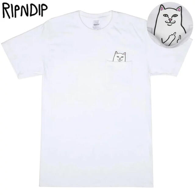 Tシャツ/カットソー(半袖/袖なし)RIPNDIP Tシャツ L Lord Nermal Pocket ホワイト