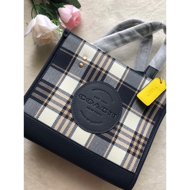 COACH コーチ トートバッグ デンプシー チェック ネイビー ハンドバッグ