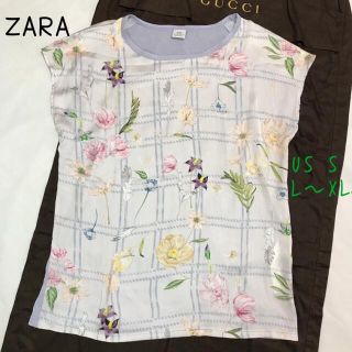 ザラ(ZARA)のZARA ザラ　とろみ　花のカットソー　花柄　スカーフ柄　ゆったり　エレガント(カットソー(半袖/袖なし))